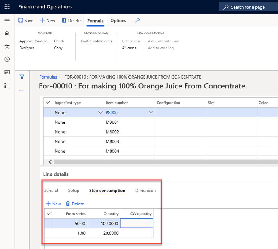 Configure formulas and manage co-products and by-products